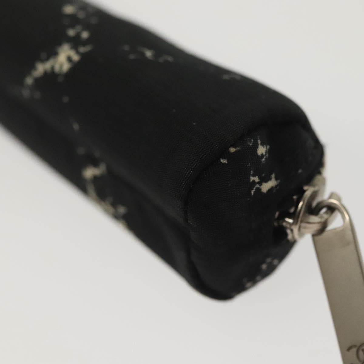 CHANEL Travel Line Pen Case Nylon Black Silver CC Auth 142341