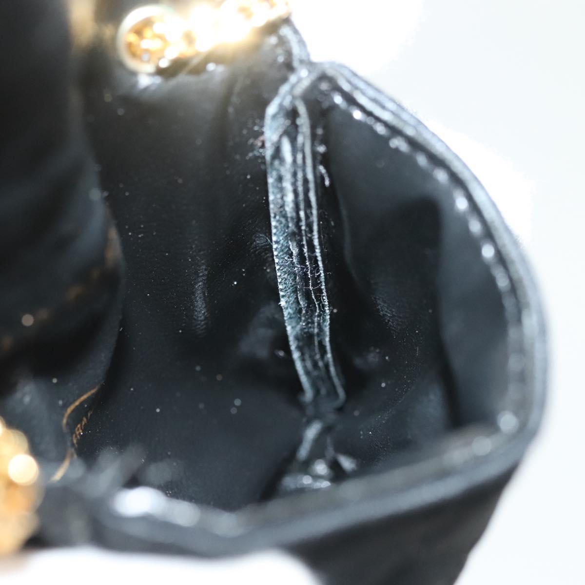 CHANEL Matelasse Chain Pouch Satin Black Gold CC Auth 142346