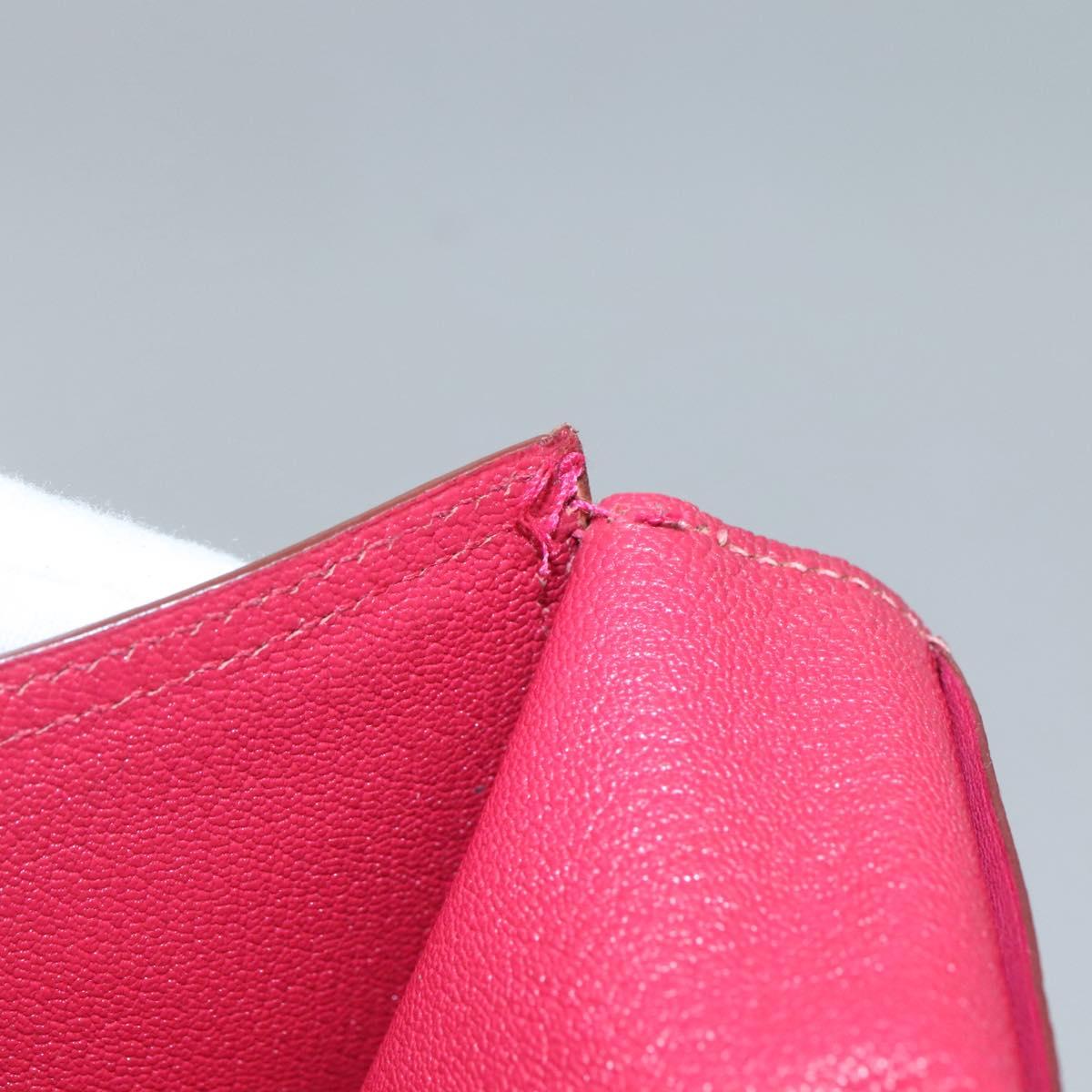 HERMES Wallet Leather Red Silver Auth 142361