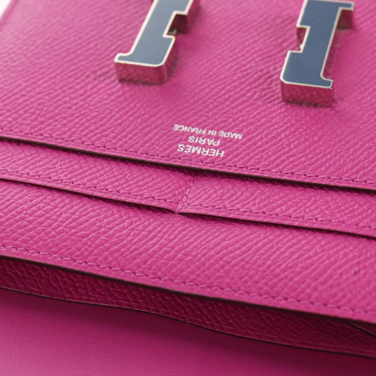 HERMES Constance Compact Wallet Leather Purple pink Auth 142362SAM