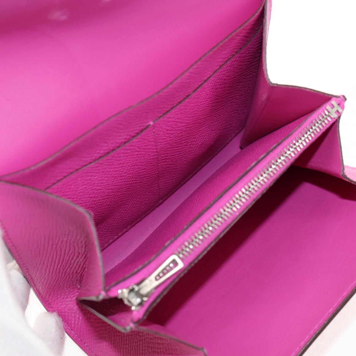 HERMES Constance Compact Wallet Leather Purple pink Auth 142362SAM