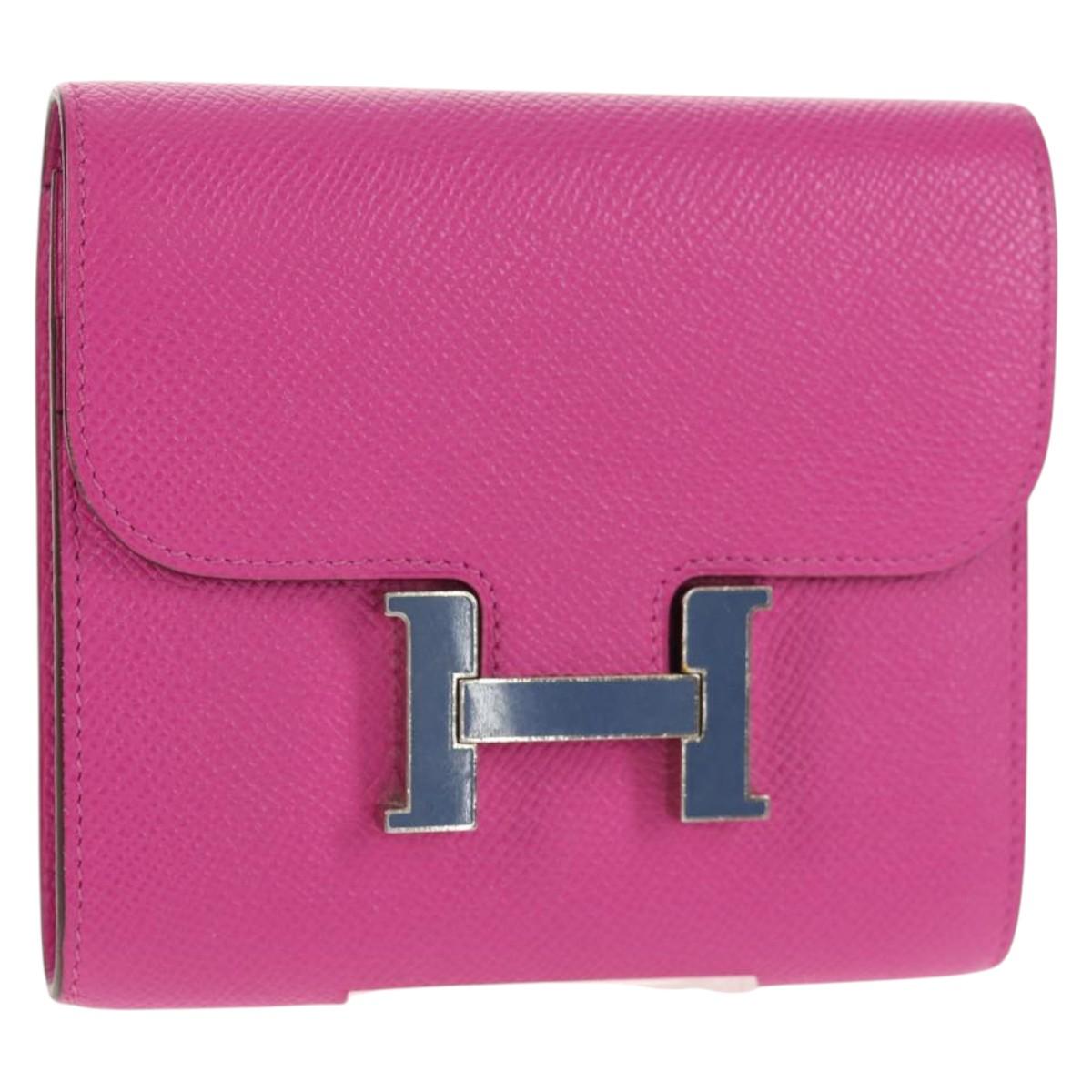 HERMES Constance Compact Wallet Leather Purple pink Auth 142362M