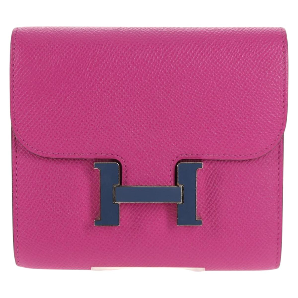 HERMES Constance Compact Wallet Leather Purple pink Auth 142362M