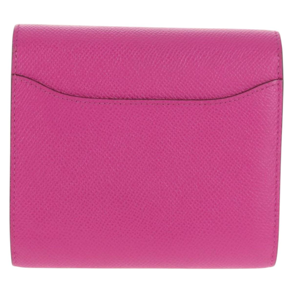 HERMES Constance Compact Wallet Leather Purple pink Auth 142362M