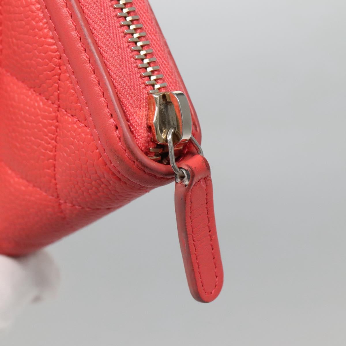 CHANEL Matelasse Long Wallet Caviar Skin Pink Gold CC Auth 142363