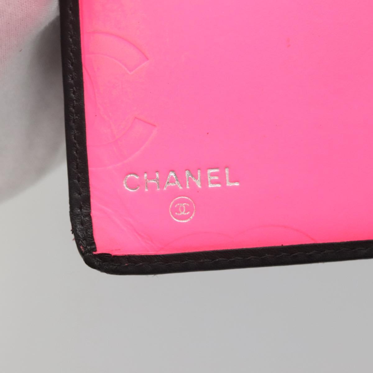 CHANEL Cambon Line Matelasse Long Wallet Calf Skin Black CC Auth 142364