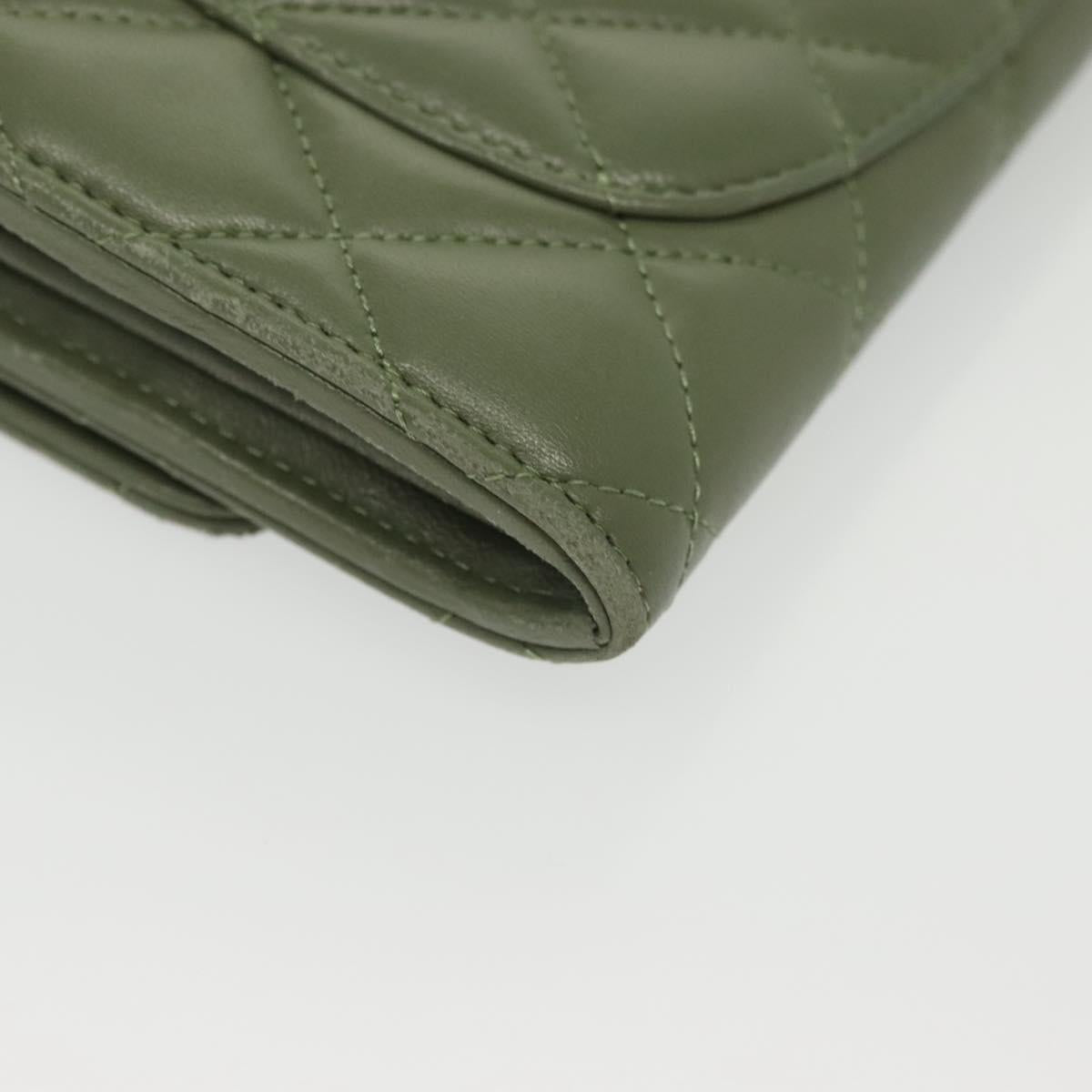 CHANEL Long Wallet Lamb Skin Green CC Auth 142370