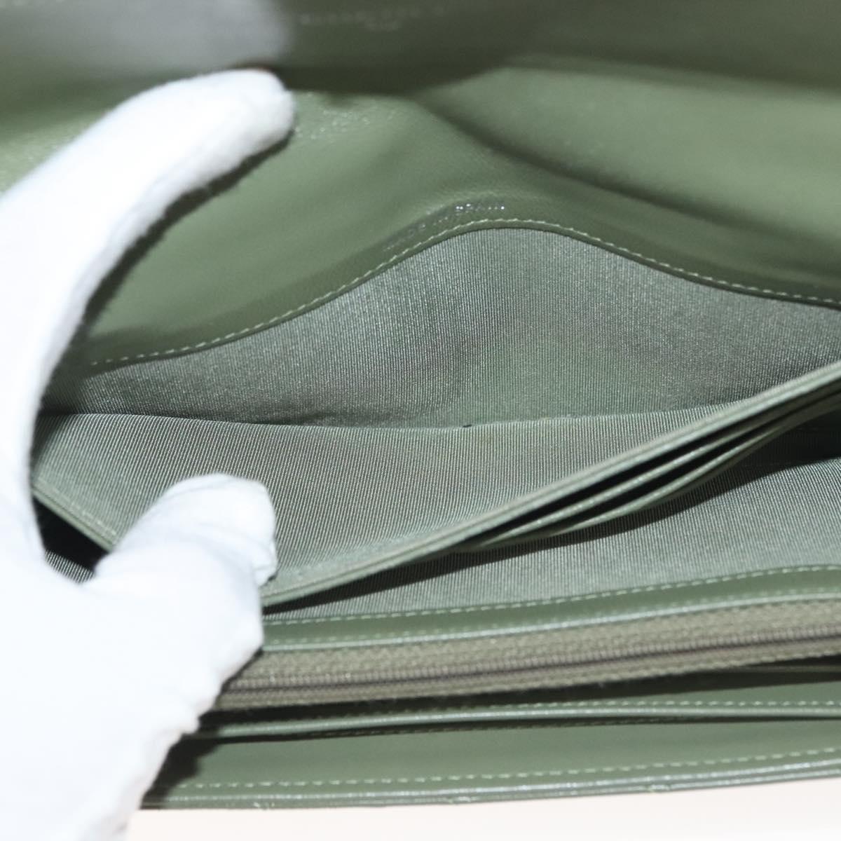 CHANEL Long Wallet Lamb Skin Green CC Auth 142370