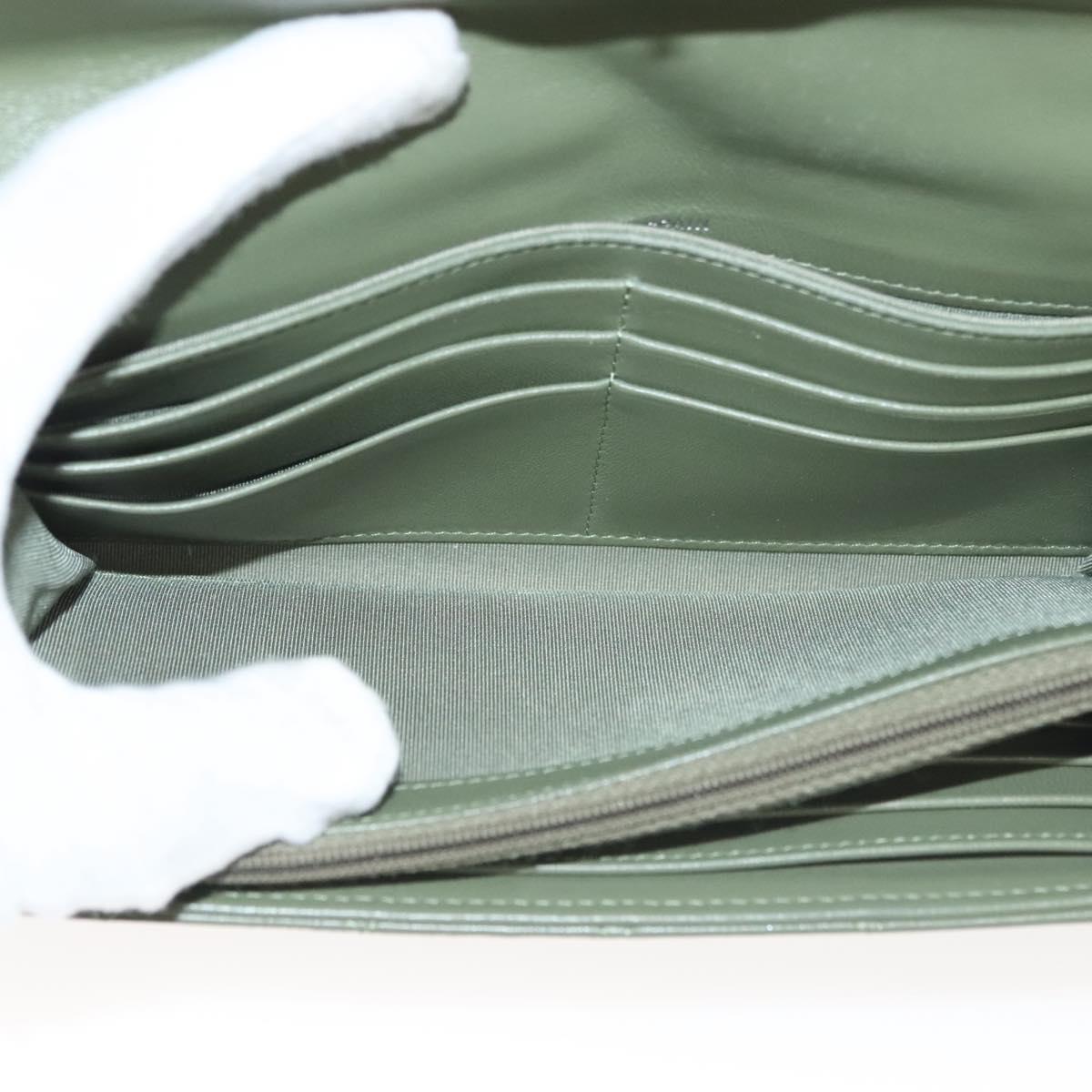 CHANEL Long Wallet Lamb Skin Green CC Auth 142370
