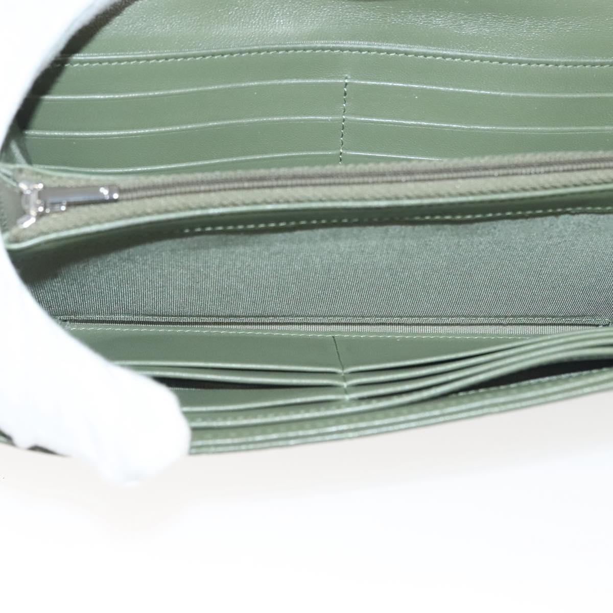 CHANEL Long Wallet Lamb Skin Green CC Auth 142370