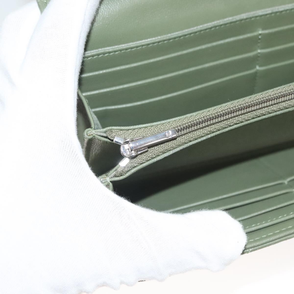 CHANEL Long Wallet Lamb Skin Green CC Auth 142370