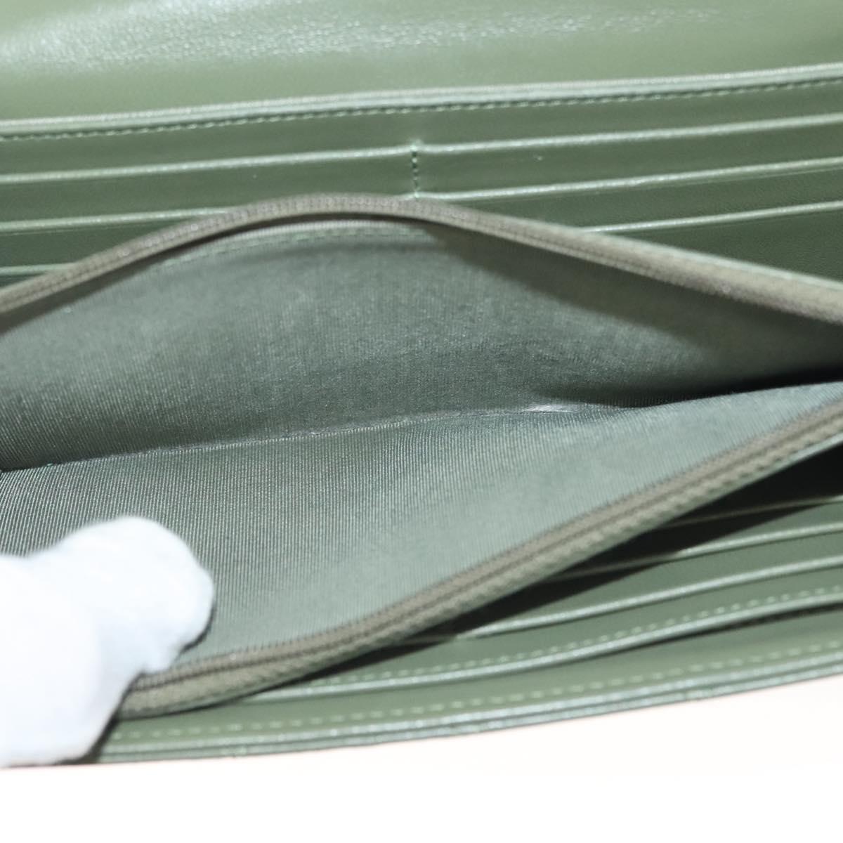 CHANEL Long Wallet Lamb Skin Green CC Auth 142370