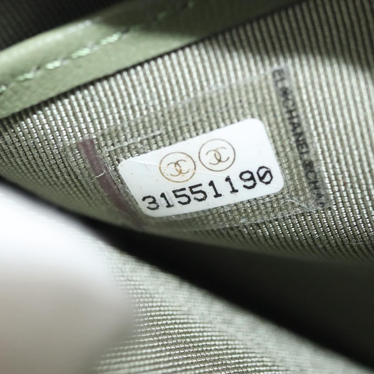 CHANEL Long Wallet Lamb Skin Green CC Auth 142370