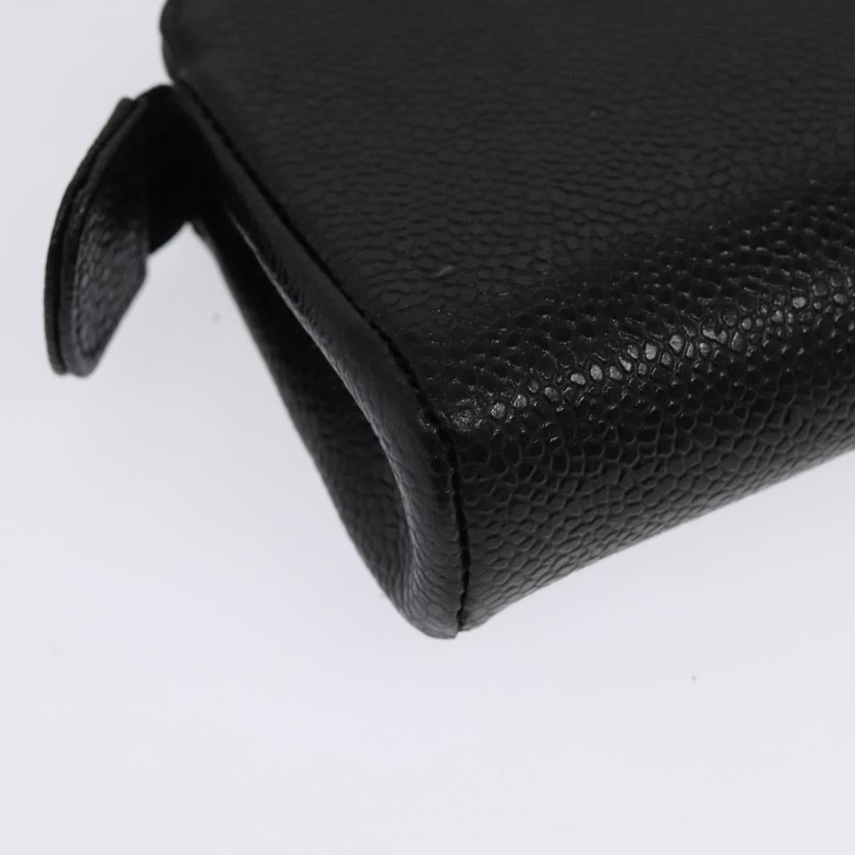 CHANEL Pouch Caviar Skin Black Gold CC Auth 142376