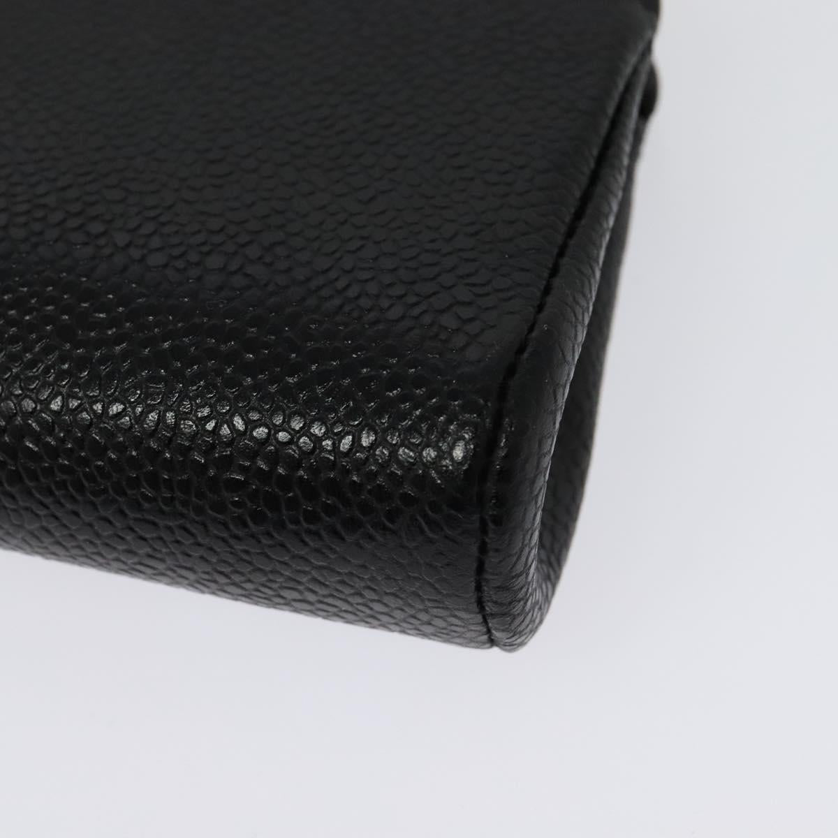 CHANEL Pouch Caviar Skin Black Gold CC Auth 142376