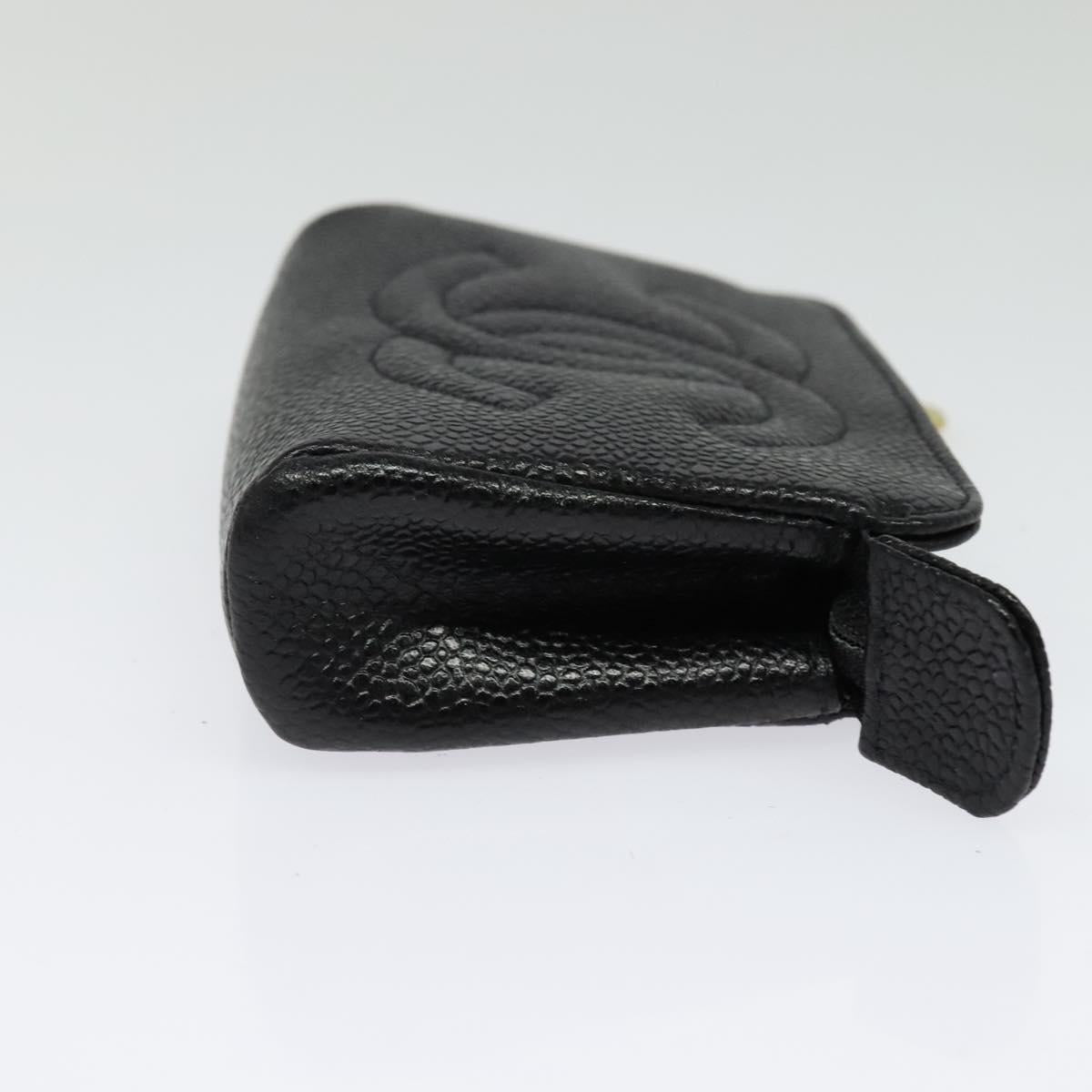 CHANEL Pouch Caviar Skin Black Gold CC Auth 142376