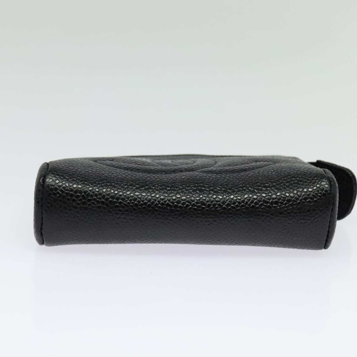 CHANEL Pouch Caviar Skin Black Gold CC Auth 142376