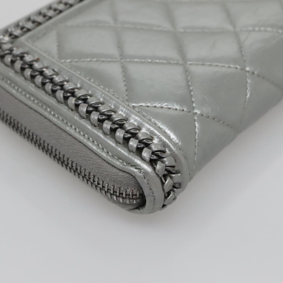 CHANEL Boy Chanel Matelasse Long Wallet Leather Silver CC Auth 142377