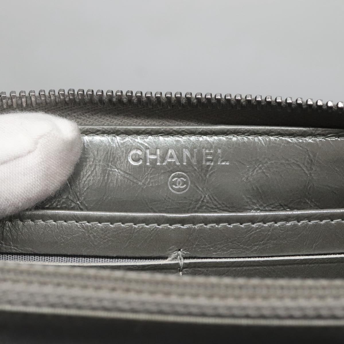 CHANEL Boy Chanel Matelasse Long Wallet Leather Silver CC Auth 142377