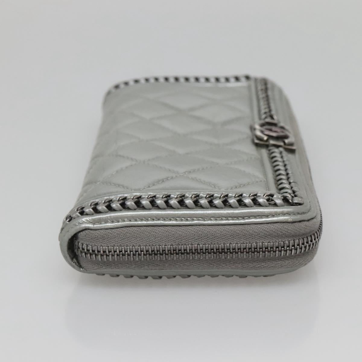 CHANEL Boy Chanel Matelasse Long Wallet Leather Silver CC Auth 142377