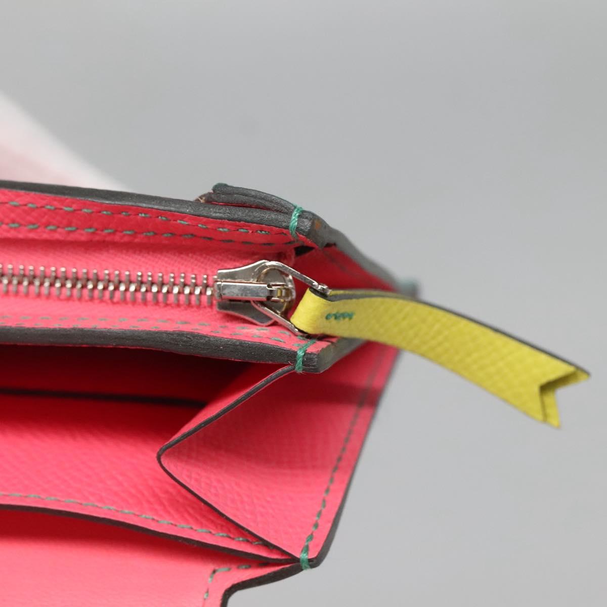 HERMES Camille Long Wallet Leather Pink Silver Auth 142388M