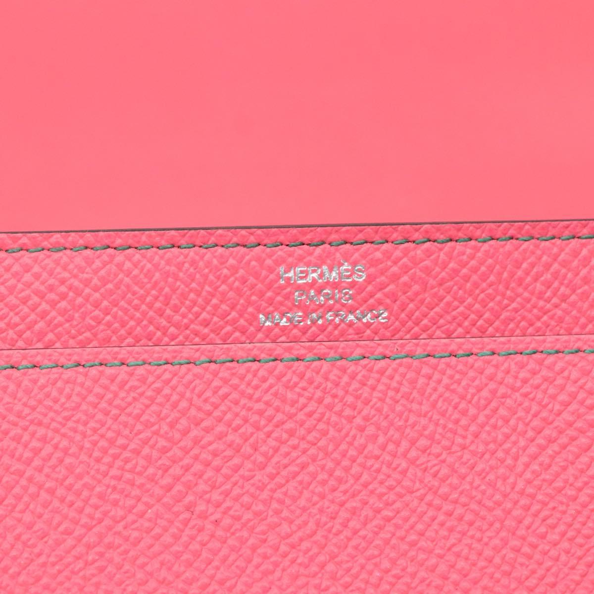 HERMES Camille Long Wallet Leather Pink Silver Auth 142388M