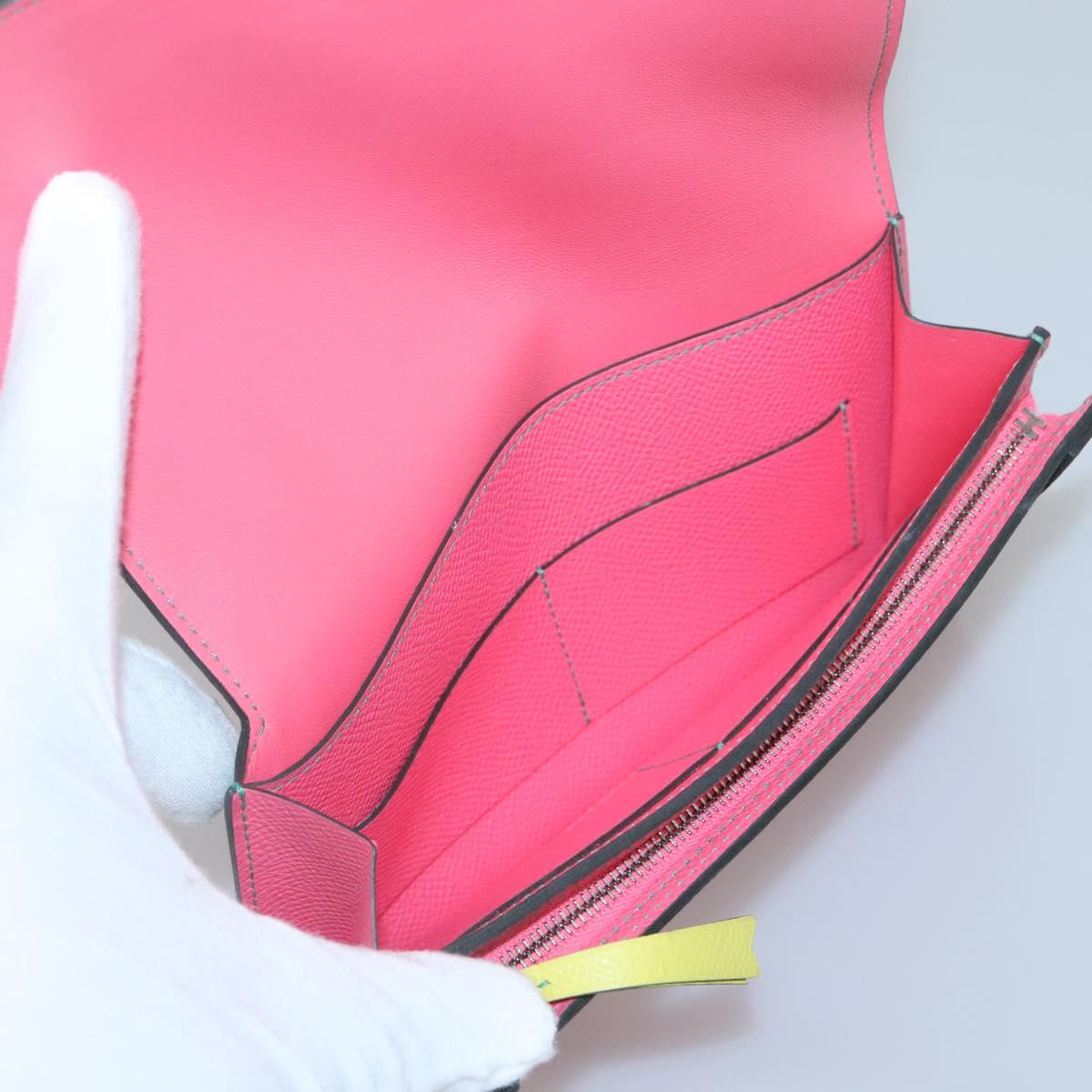 HERMES Camille Long Wallet Leather Pink Silver Auth 142388M