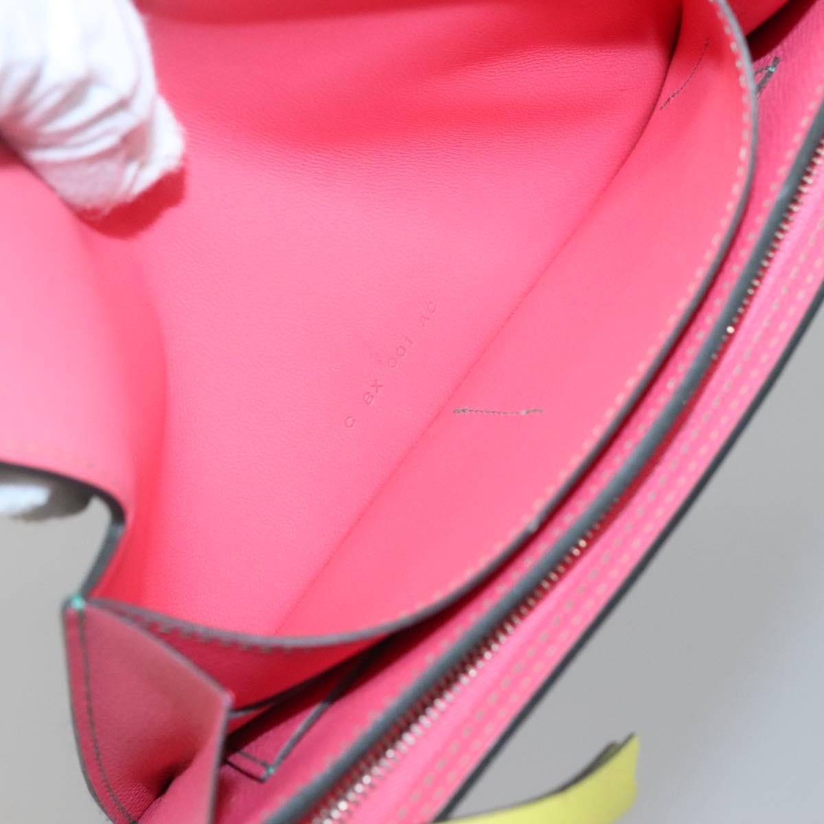 HERMES Camille Long Wallet Leather Pink Silver Auth 142388M