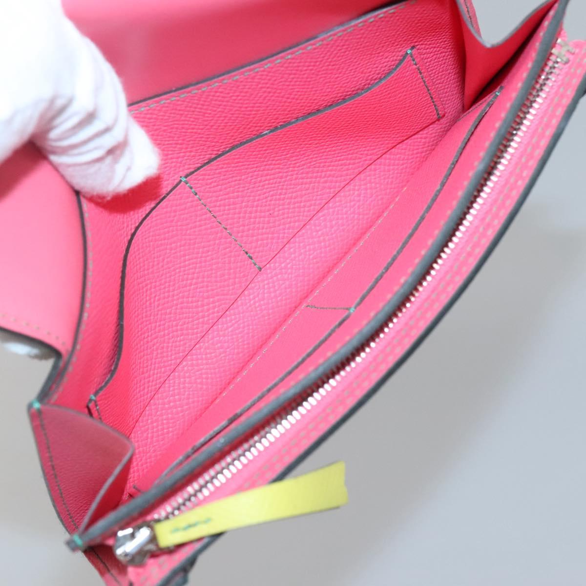 HERMES Camille Long Wallet Leather Pink Silver Auth 142388M