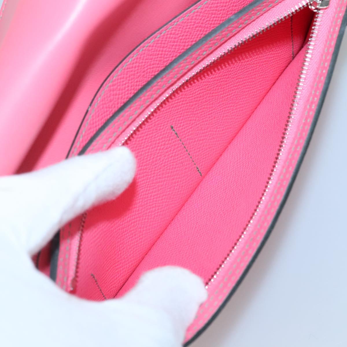 HERMES Camille Long Wallet Leather Pink Silver Auth 142388M