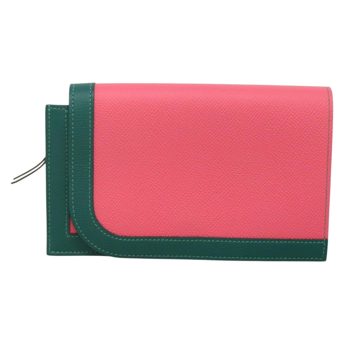 HERMES Camille Long Wallet Leather Pink Silver Auth 142388M