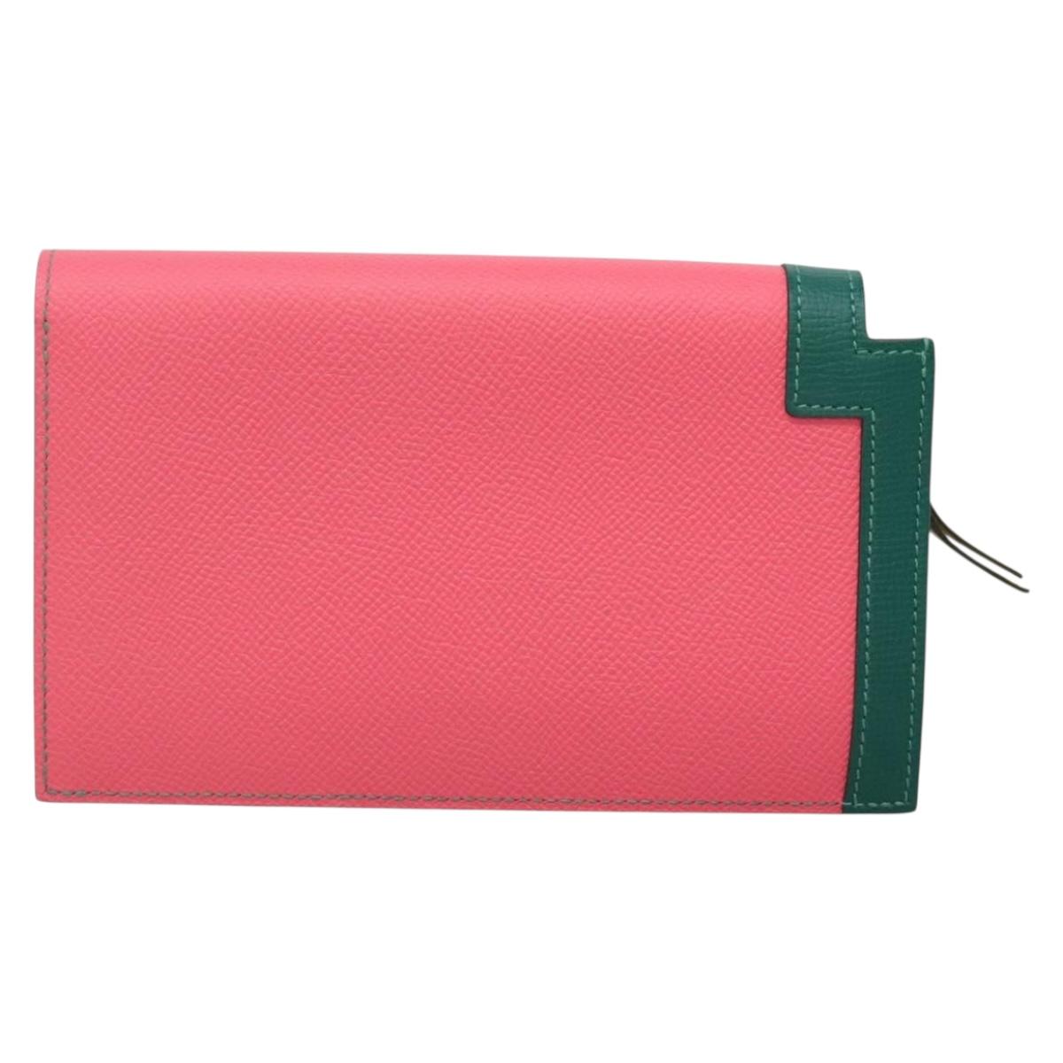 HERMES Camille Long Wallet Leather Pink Silver Auth 142388M