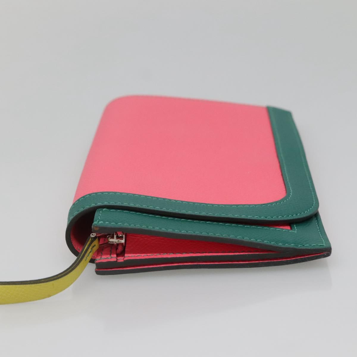 HERMES Camille Long Wallet Leather Pink Silver Auth 142388M