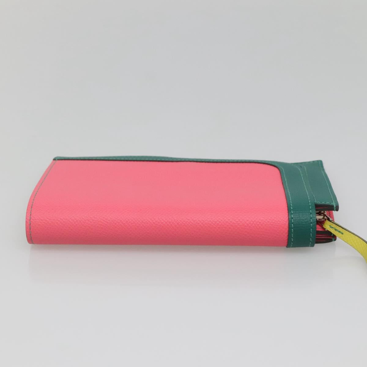 HERMES Camille Long Wallet Leather Pink Silver Auth 142388M