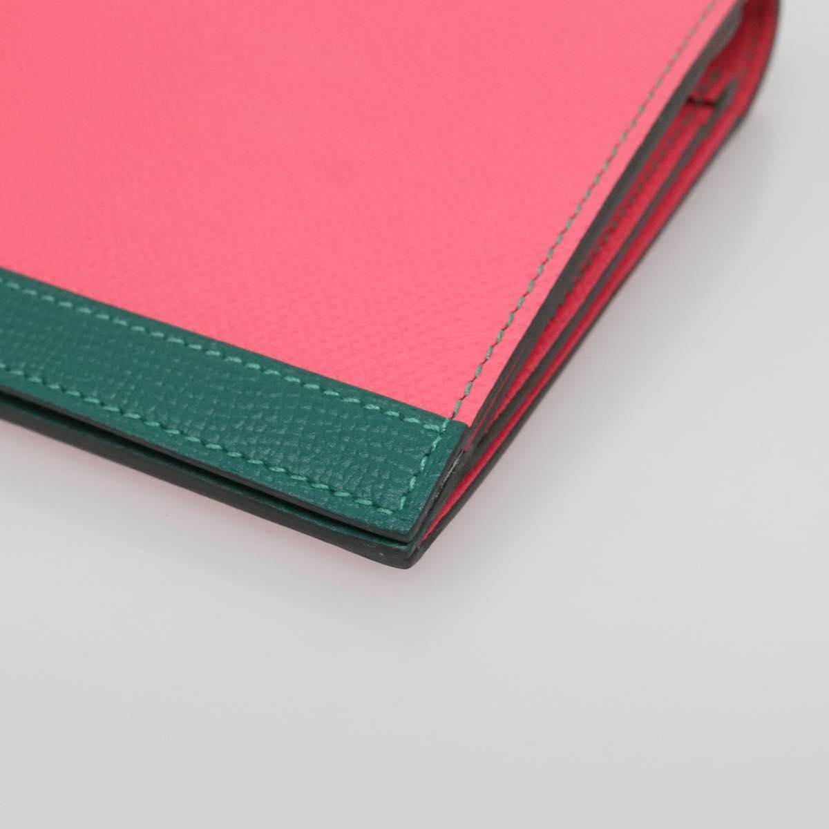 HERMES Camille Long Wallet Leather Pink Silver Auth 142388M