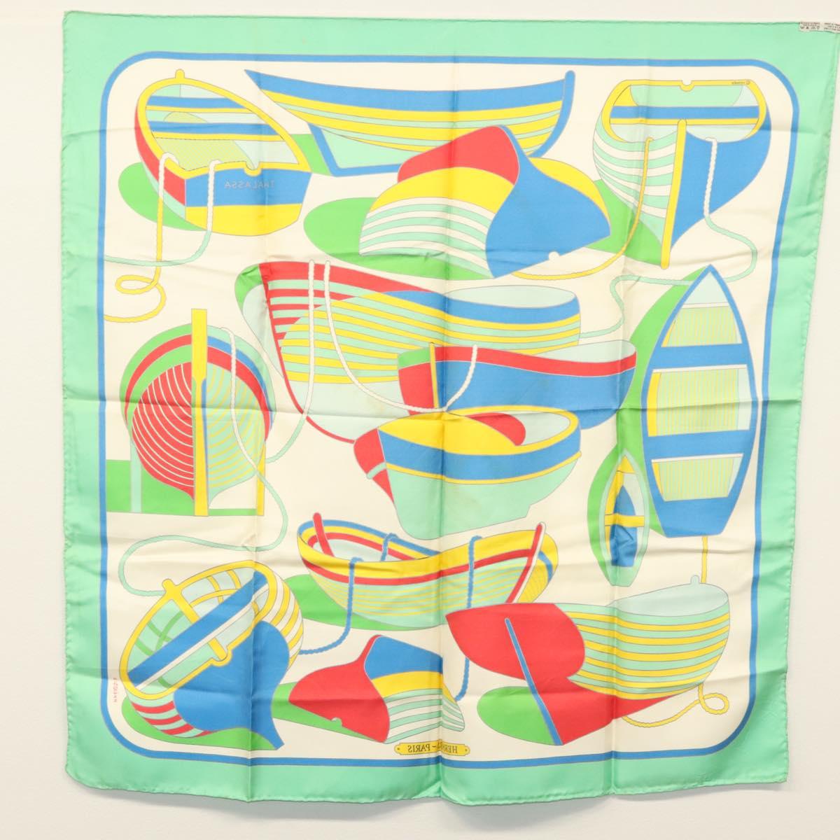 HERMES Carre 90 Scarf ""THALASSA"" Silk Green Auth 142398