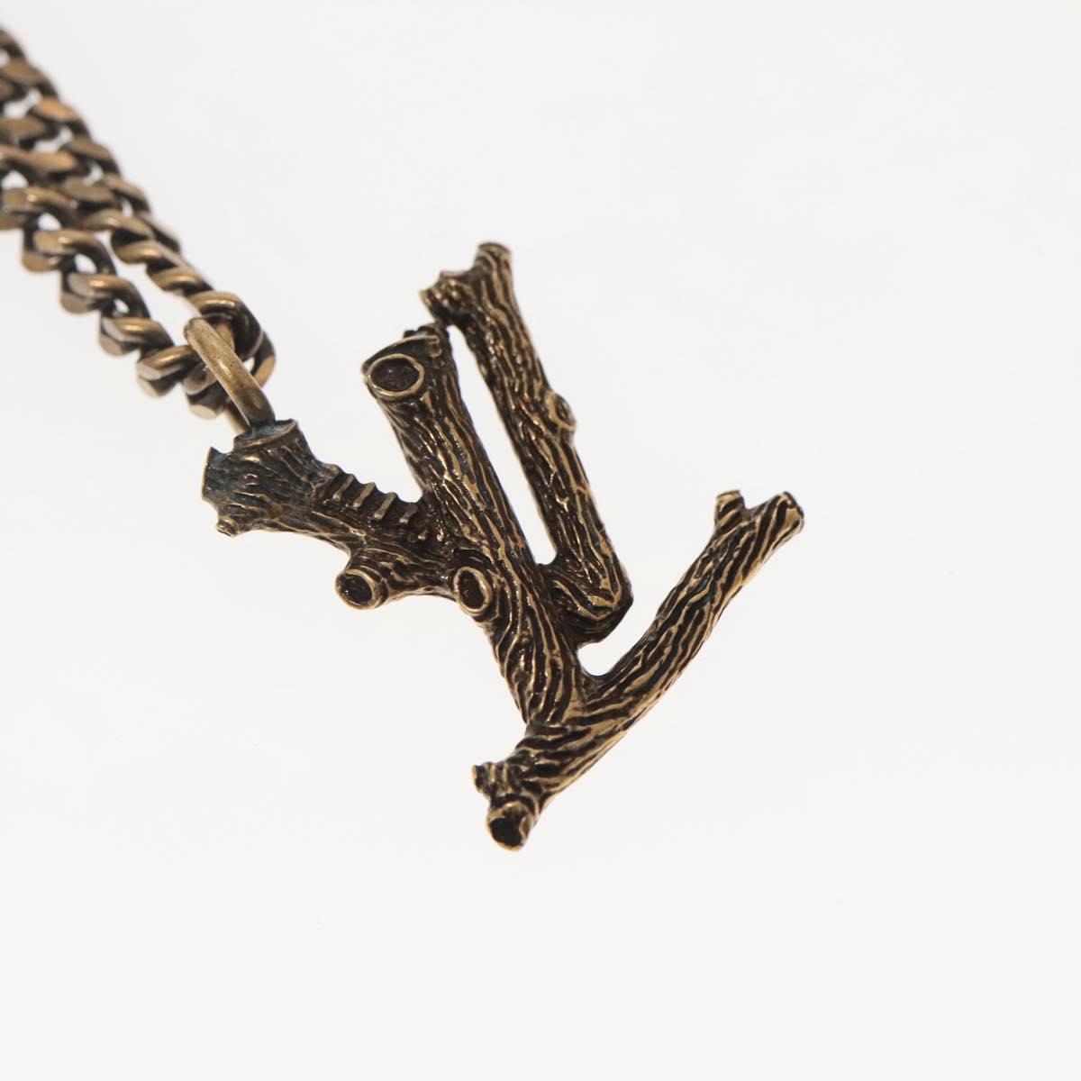 LOUIS VUITTON Collier Printed Initials LV Wood Necklace Gold MP2780 Auth 142405M
