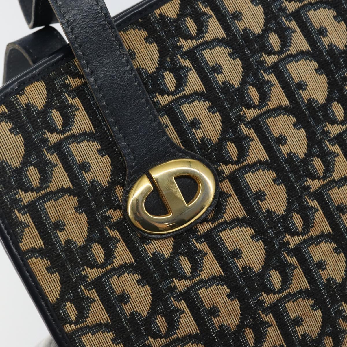 Christian Dior Trotter Canvas Hand Bag Navy Gold Auth 142435