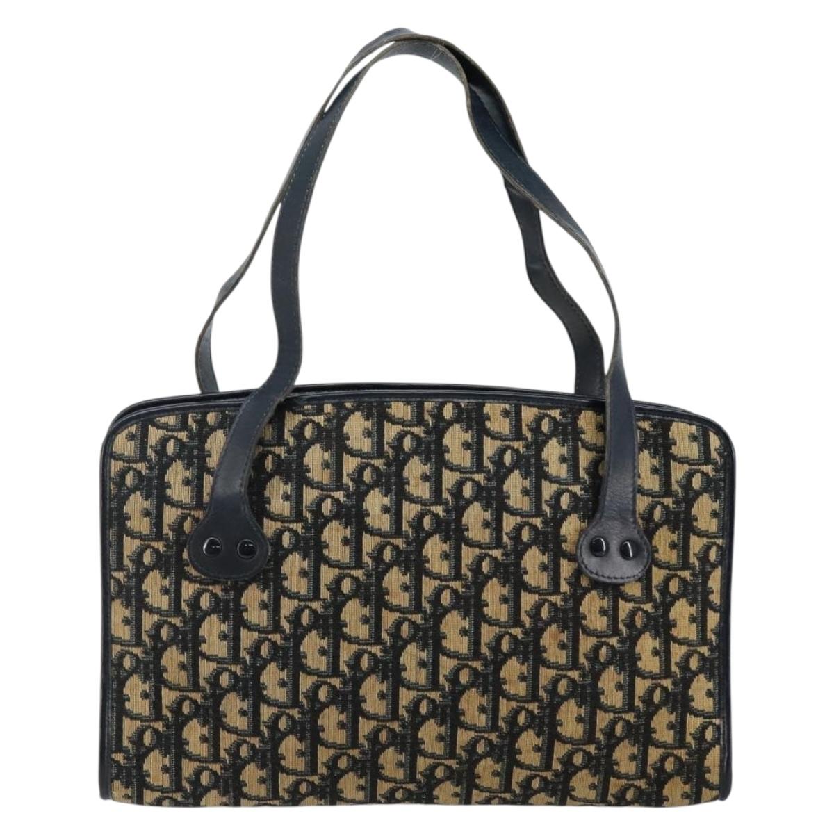 Christian Dior Trotter Canvas Hand Bag Navy Gold Auth 142435