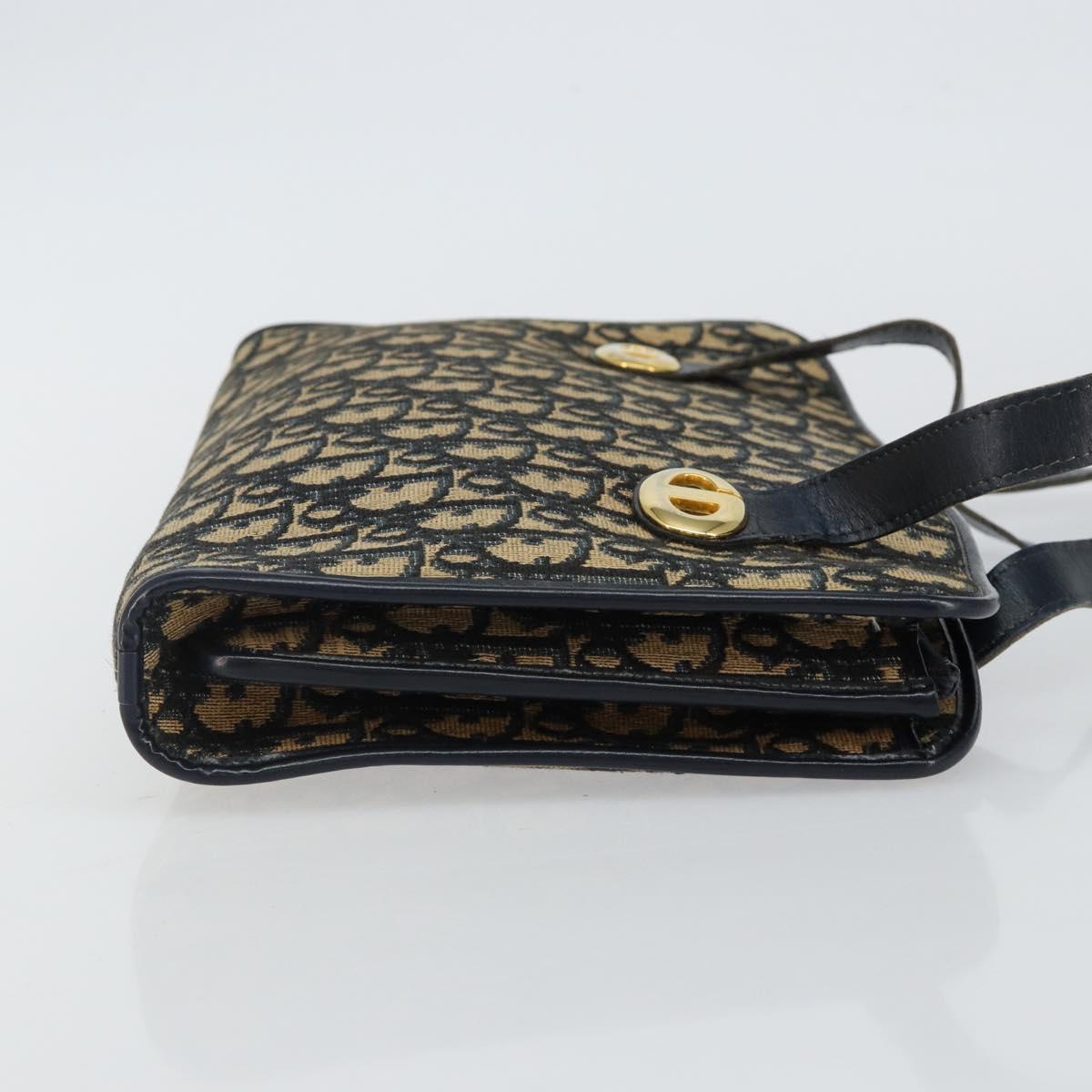 Christian Dior Trotter Canvas Hand Bag Navy Gold Auth 142435