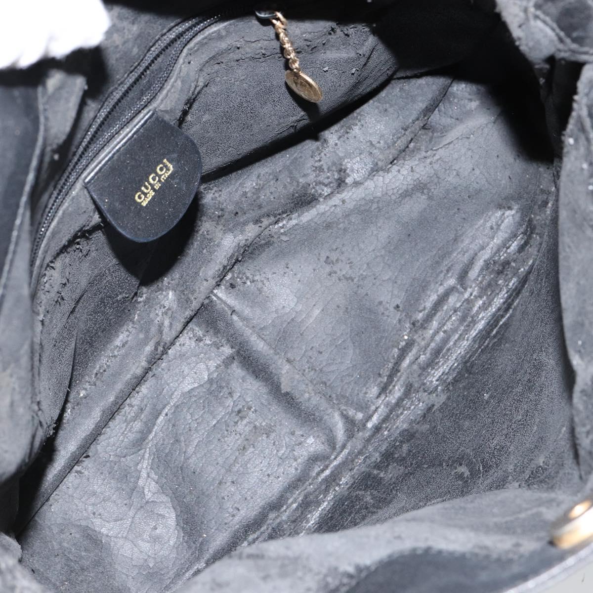 GUCCI Bamboo Hand Bag Leather Black Gold 001 1998 1638 Auth 142437