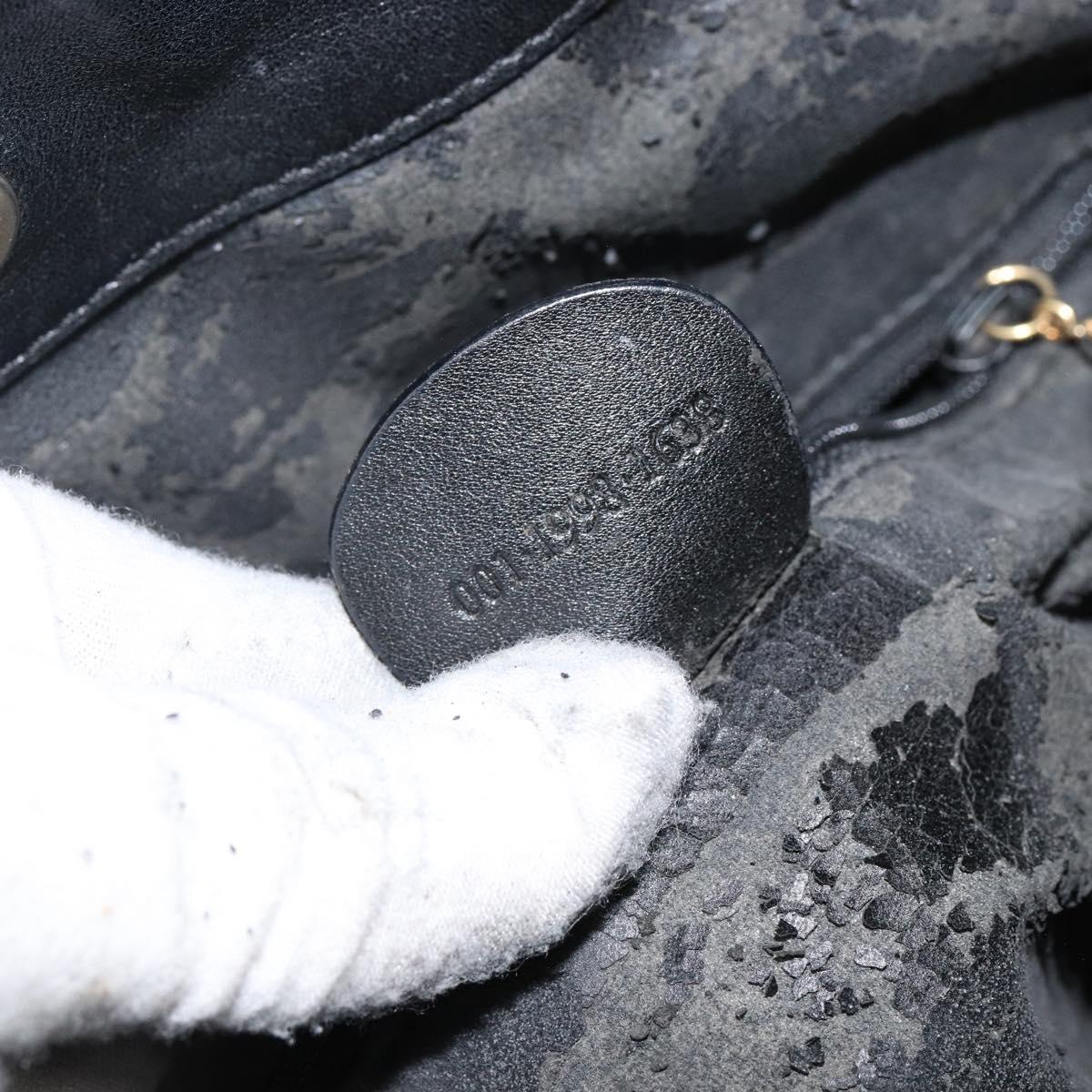 GUCCI Bamboo Hand Bag Leather Black Gold 001 1998 1638 Auth 142437