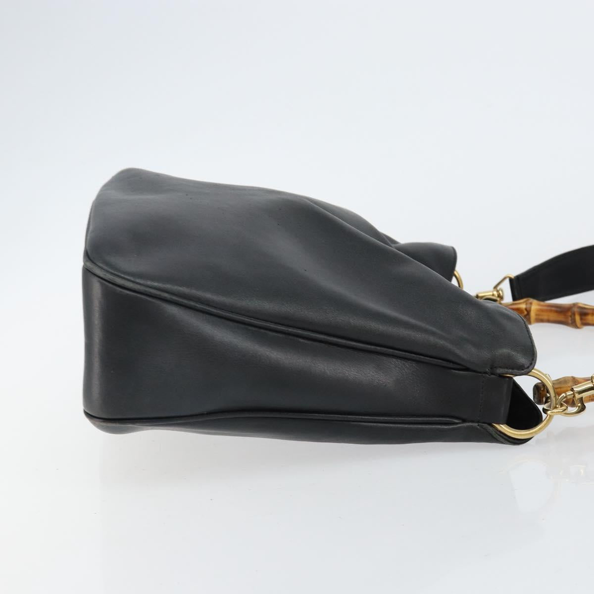 GUCCI Bamboo Hand Bag Leather Black Gold 001 1998 1638 Auth 142437