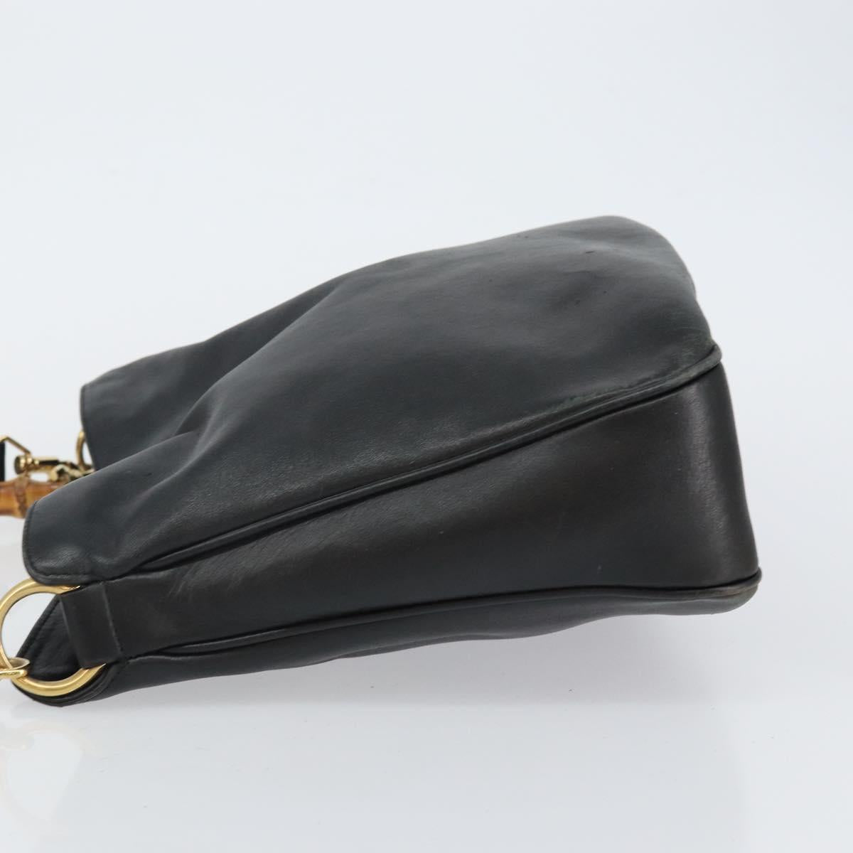 GUCCI Bamboo Hand Bag Leather Black Gold 001 1998 1638 Auth 142437