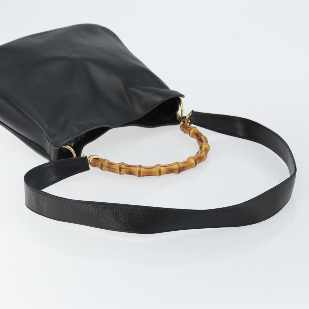 GUCCI Bamboo Hand Bag Leather Black Gold 001 1998 1638 Auth 142437