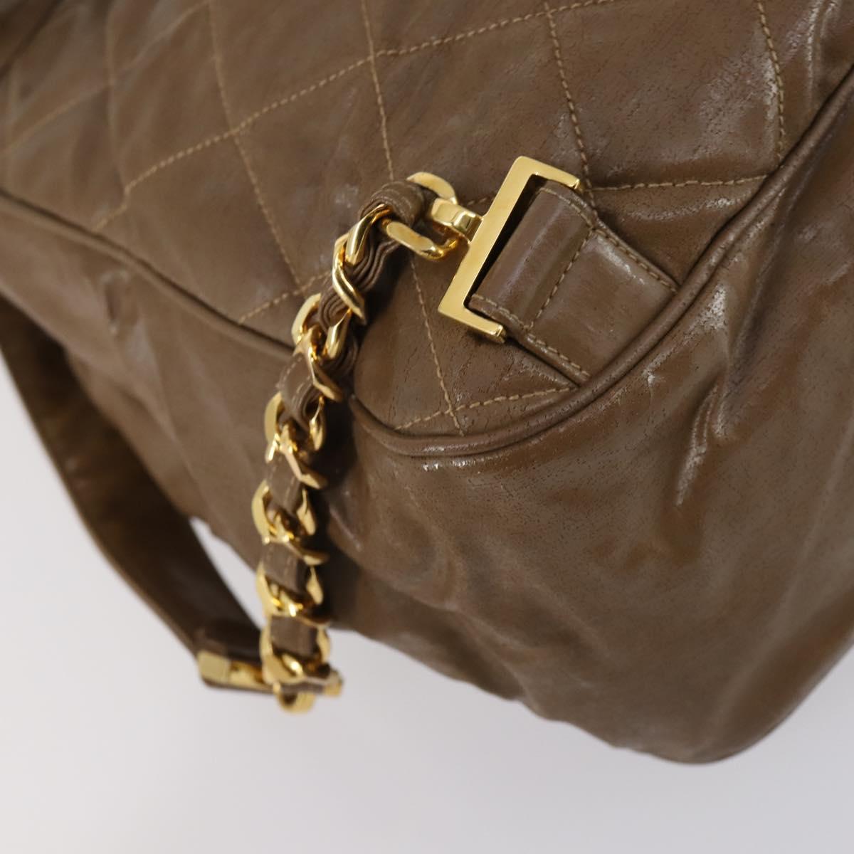 CHANEL Matelasse Backpack Coated Canvas Brown Gold CC Auth 142441