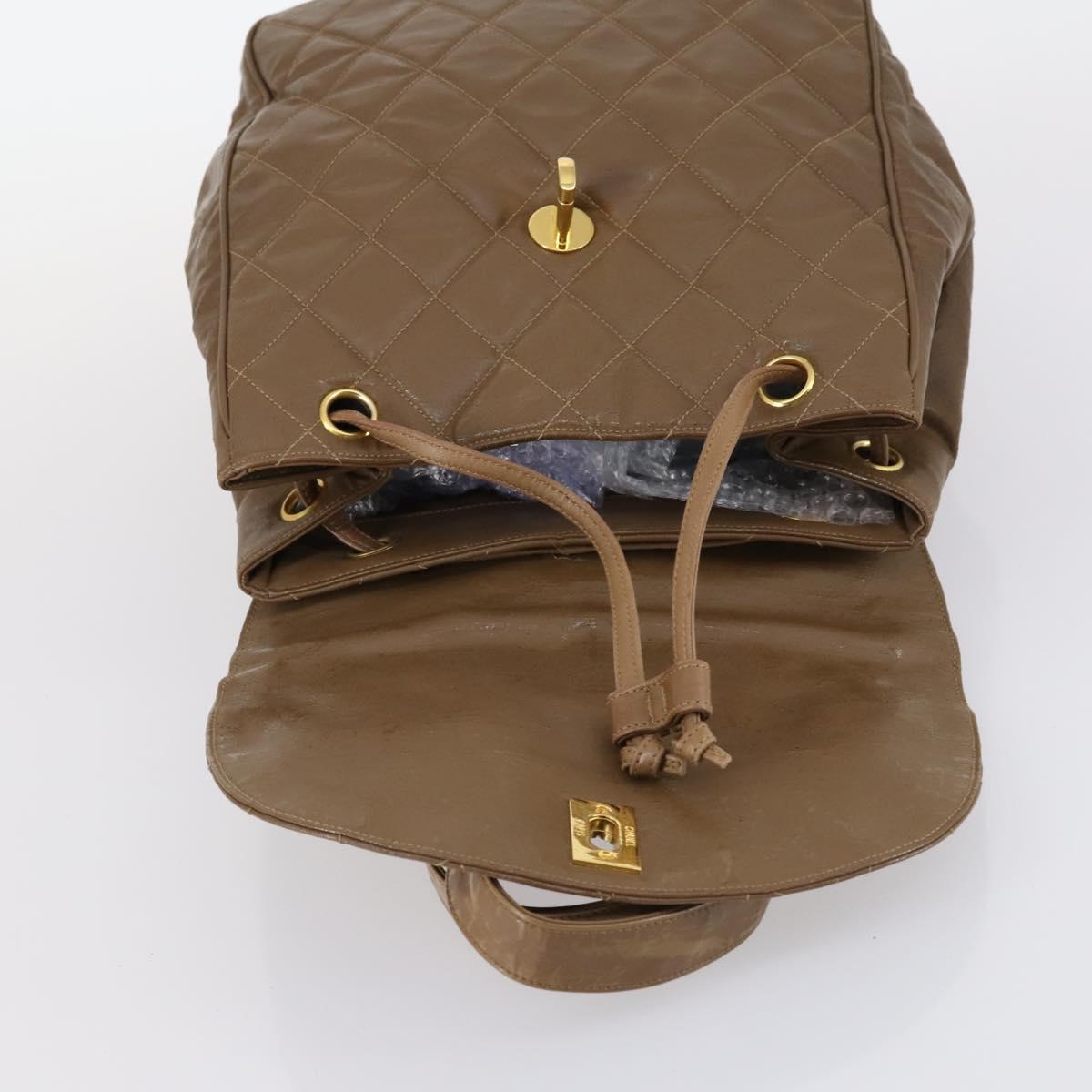 CHANEL Matelasse Backpack Coated Canvas Brown Gold CC Auth 142441