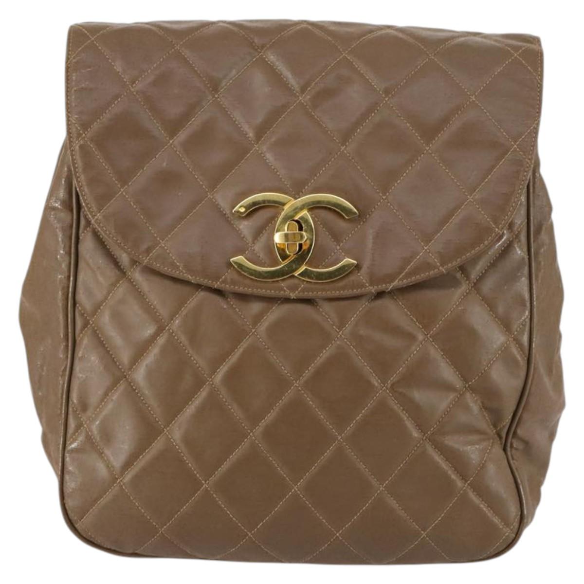 CHANEL Matelasse Backpack Coated Canvas Brown Gold CC Auth 142441