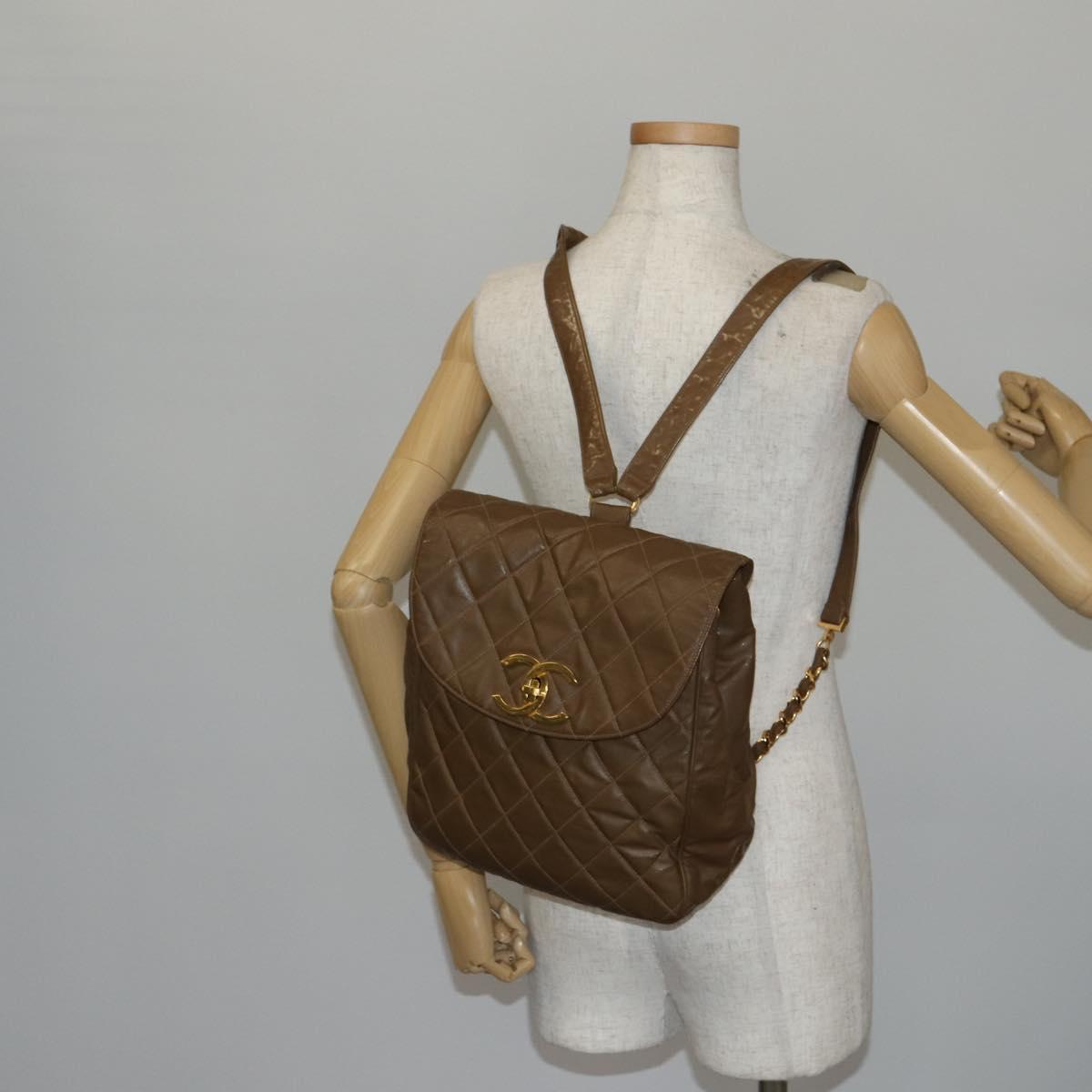 CHANEL Matelasse Backpack Coated Canvas Brown Gold CC Auth 142441