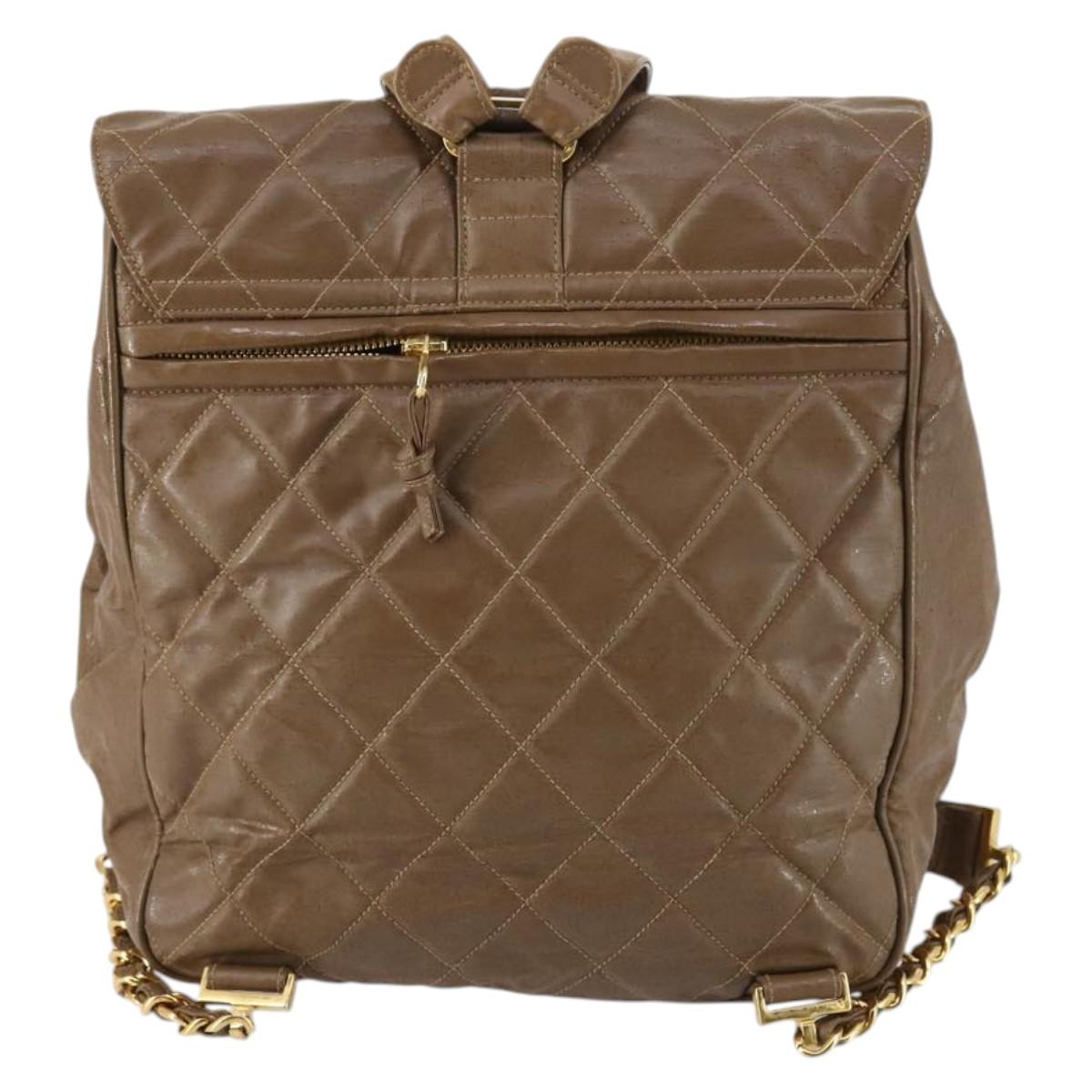 CHANEL Matelasse Backpack Coated Canvas Brown Gold CC Auth 142441